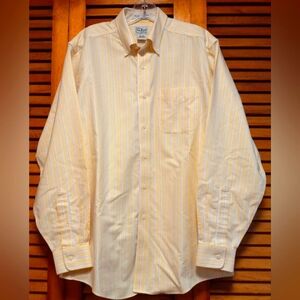LL Bean Wrinkle Resistant Men's Cotton Dress Shirt Button Up Yellow Size 15.5-34